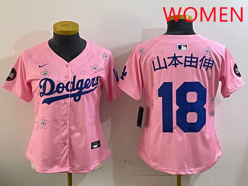 Women Los Angeles Dodgers #18 Yamamoto Pink Sakura Edition 2025 Nike MLB Jersey style 1